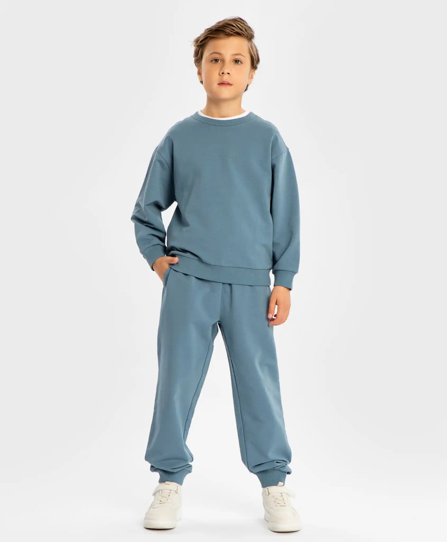 Joggeri de bază, cu talie elastică și imprimeu, albaștri, pentru copii, Button Blue