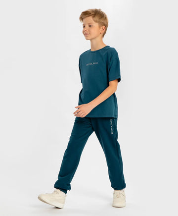 Joggeri cu talie elastică, albaștri, pentru copii, Button Blue