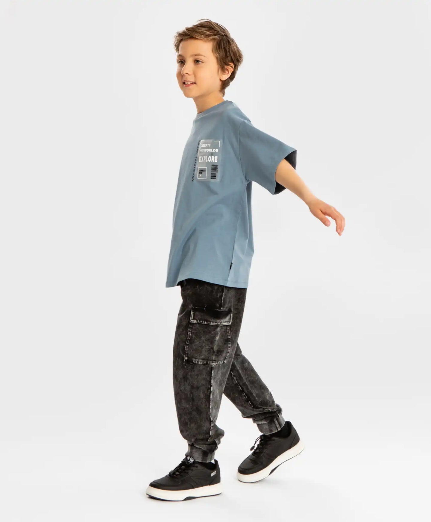 Tricou cu mânecă scurtă și imprimeu, albastru deschis, pentru băiat, Button Blue