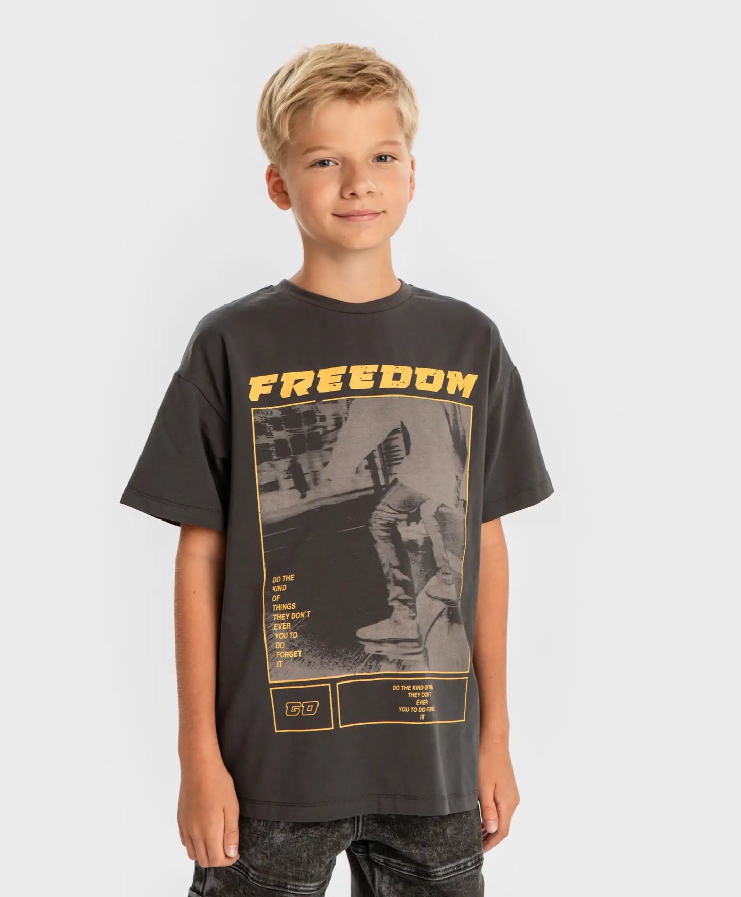 Tricou cu mâneci scurte și imprimeu gri pentru băieți Button Blue