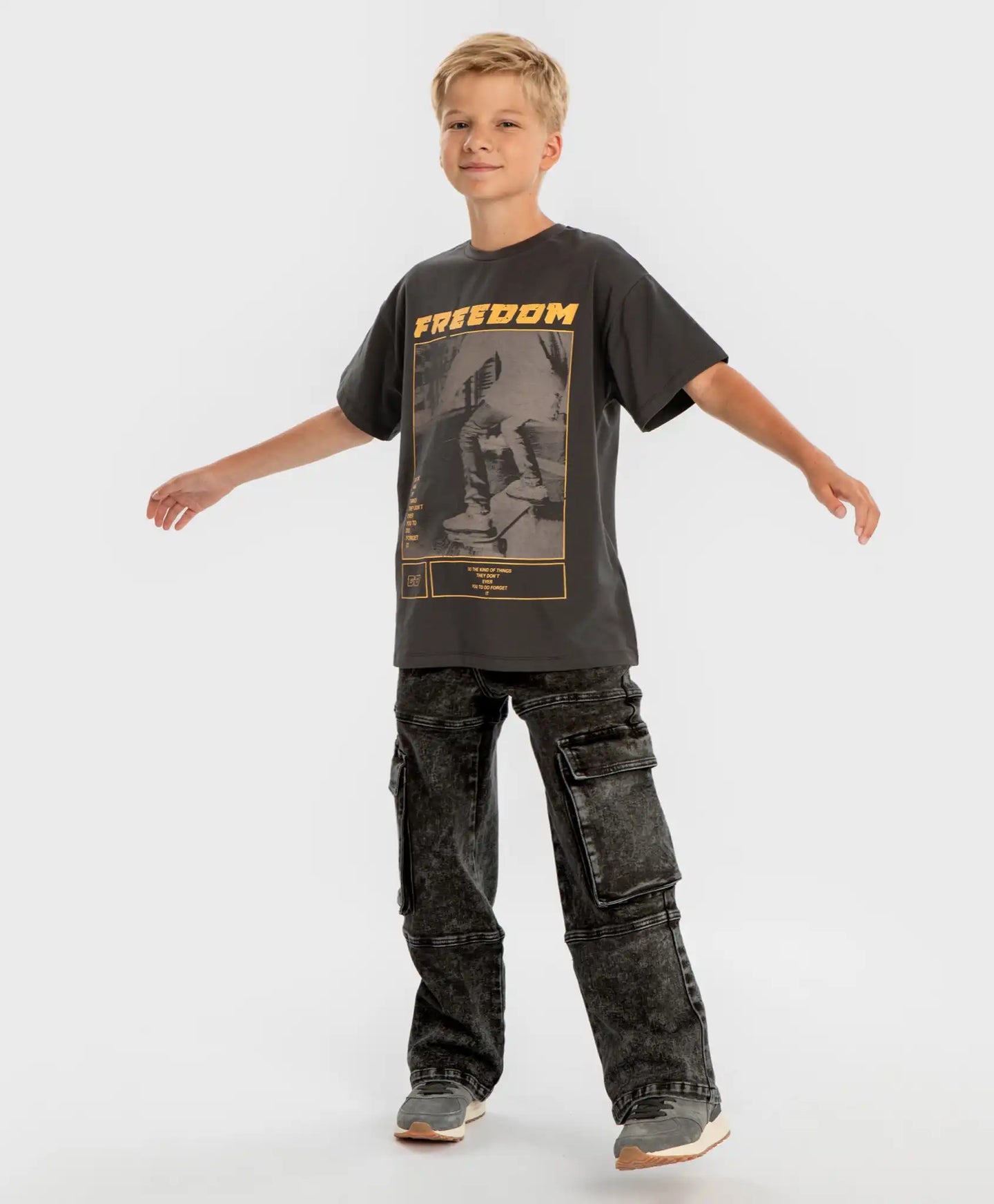 Tricou cu mâneci scurte și imprimeu gri pentru băieți Button Blue