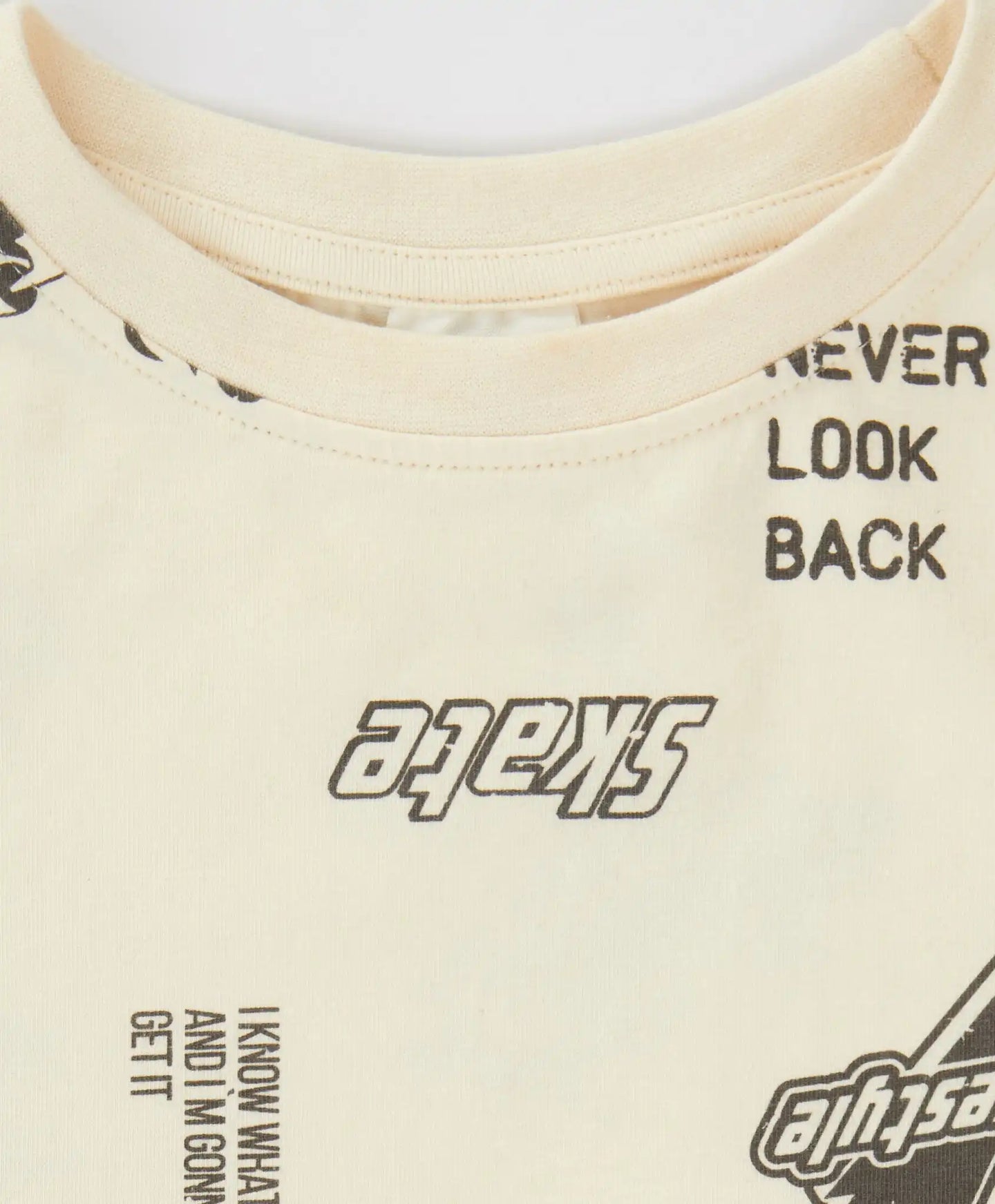 Tricou oversized cu mâneci scurte și imprimeu total crem pentru băieți Button Blue