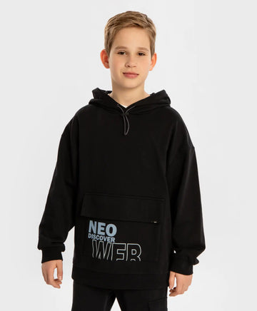 Hoodie cu buzunar mare și glugă negru pentru băieți Button Blue