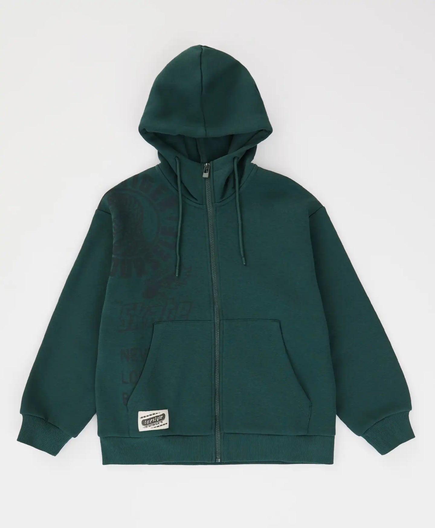 Hoodie căptușit cu fermoar, glugă și imprimeu verde pentru băieți Button Blue