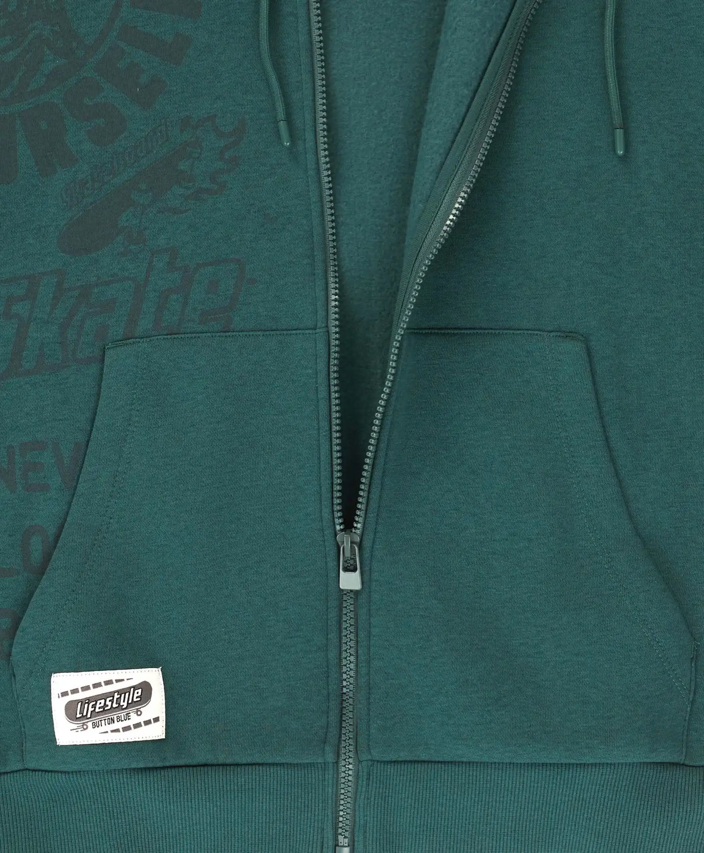 Hoodie căptușit cu fermoar, glugă și imprimeu verde pentru băieți Button Blue