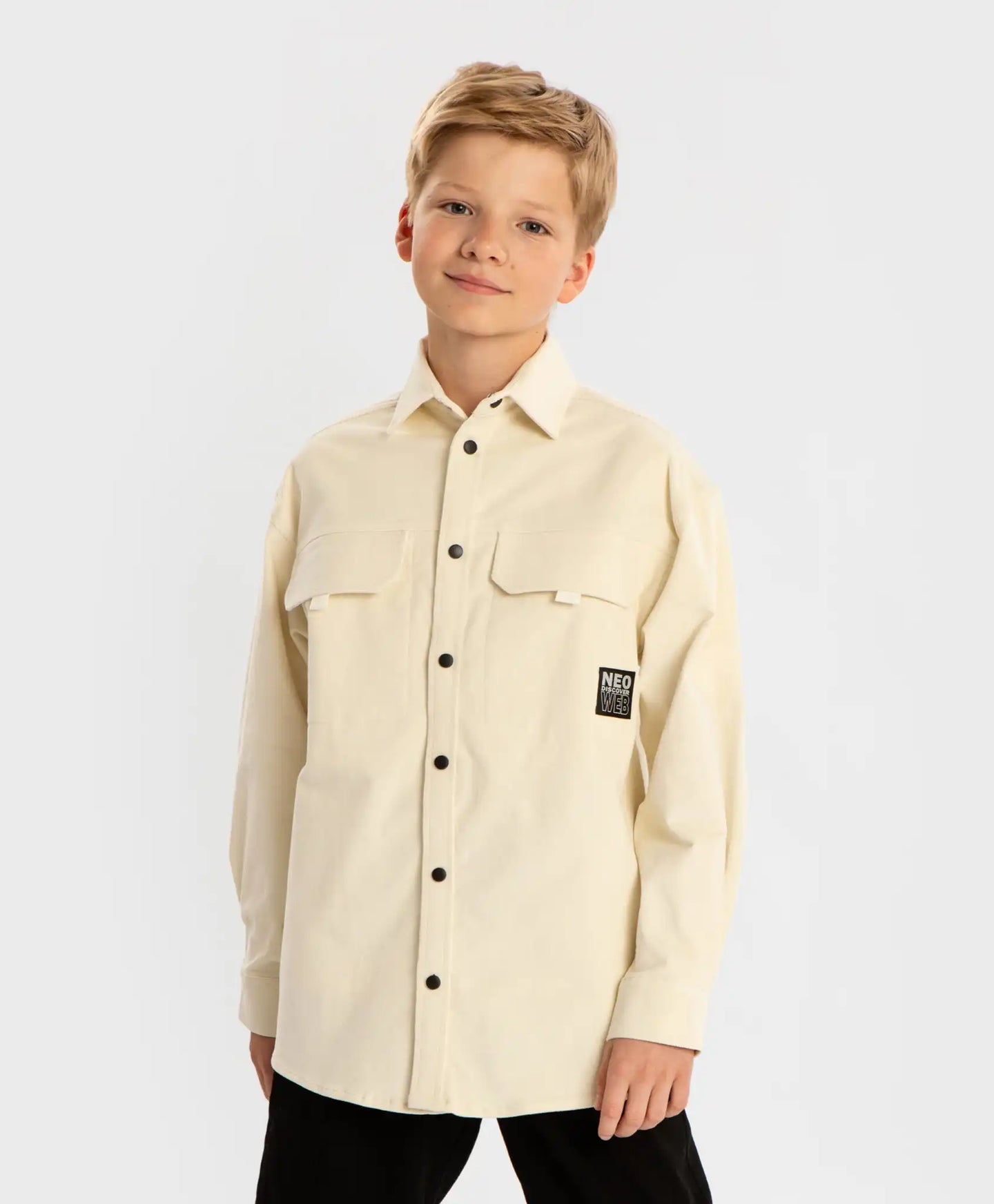 Cămașă cu mâneci lungi din velur cu nasturi pentru copii Button Blue