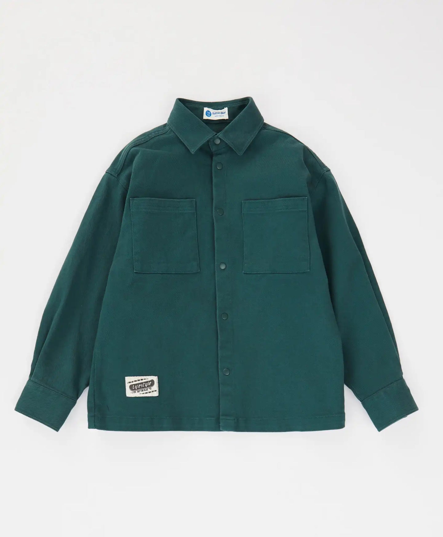 Cămașă cu nasturi, călduroasă, cu mâneci lungi și buzunare verzi pentru copii Button Blue