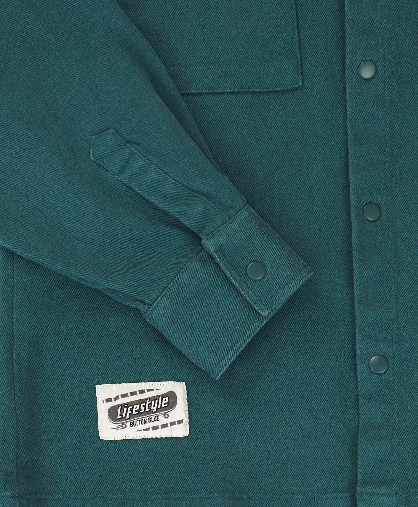 Cămașă cu nasturi, călduroasă, cu mâneci lungi și buzunare verzi pentru copii Button Blue