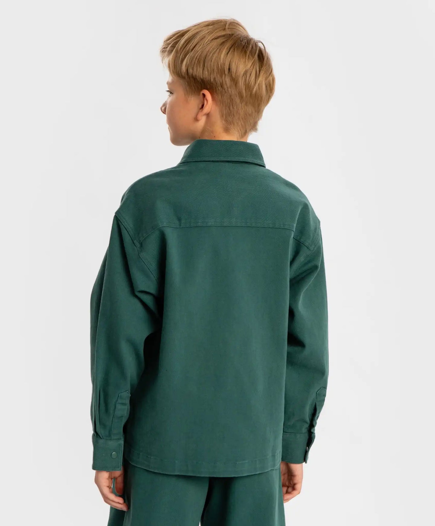 Cămașă cu nasturi, călduroasă, cu mâneci lungi și buzunare verzi pentru copii Button Blue