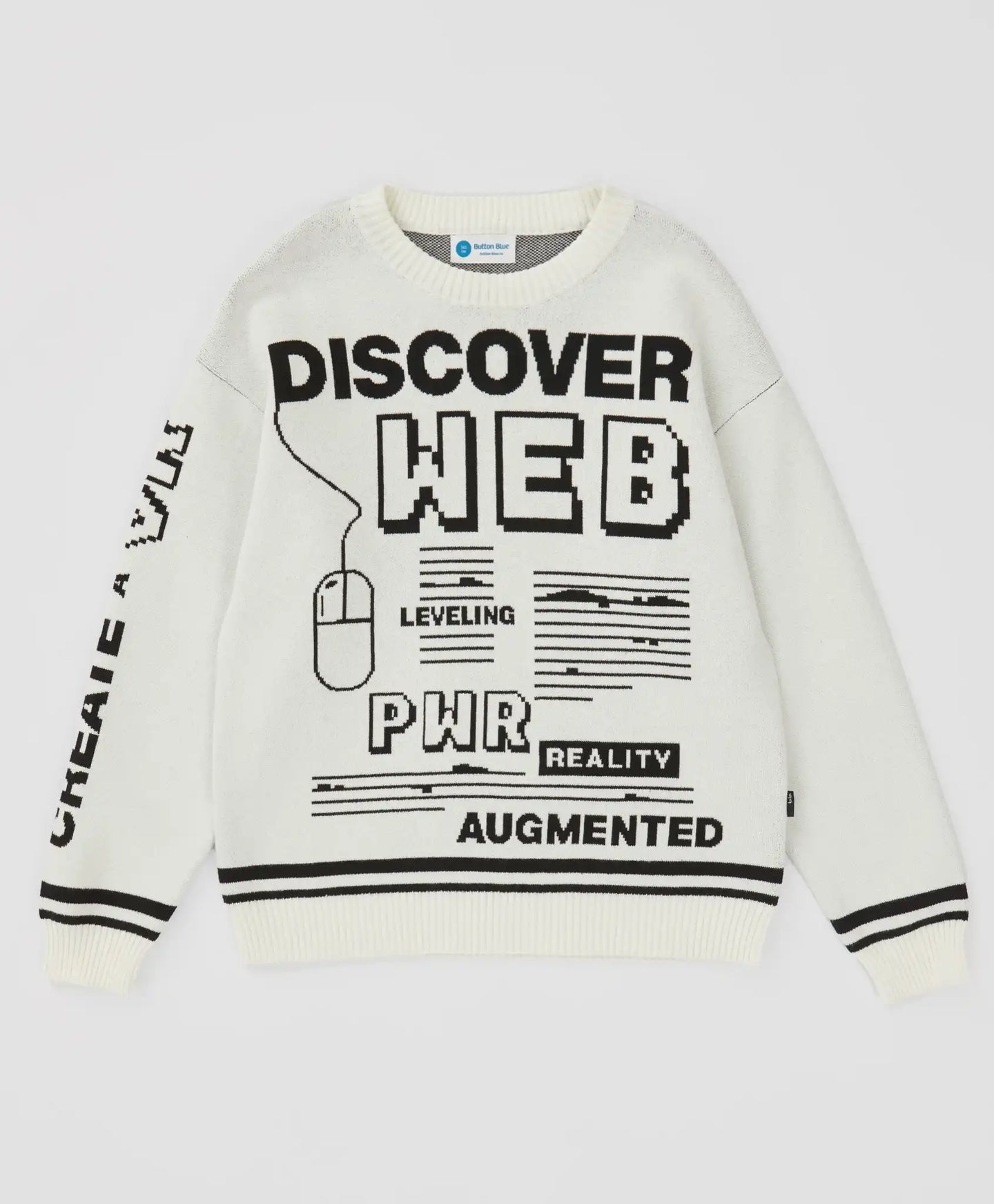 Pulover cu imprimeu jacquard pe tematică digitală, crem, pentru băiat, Button Blue