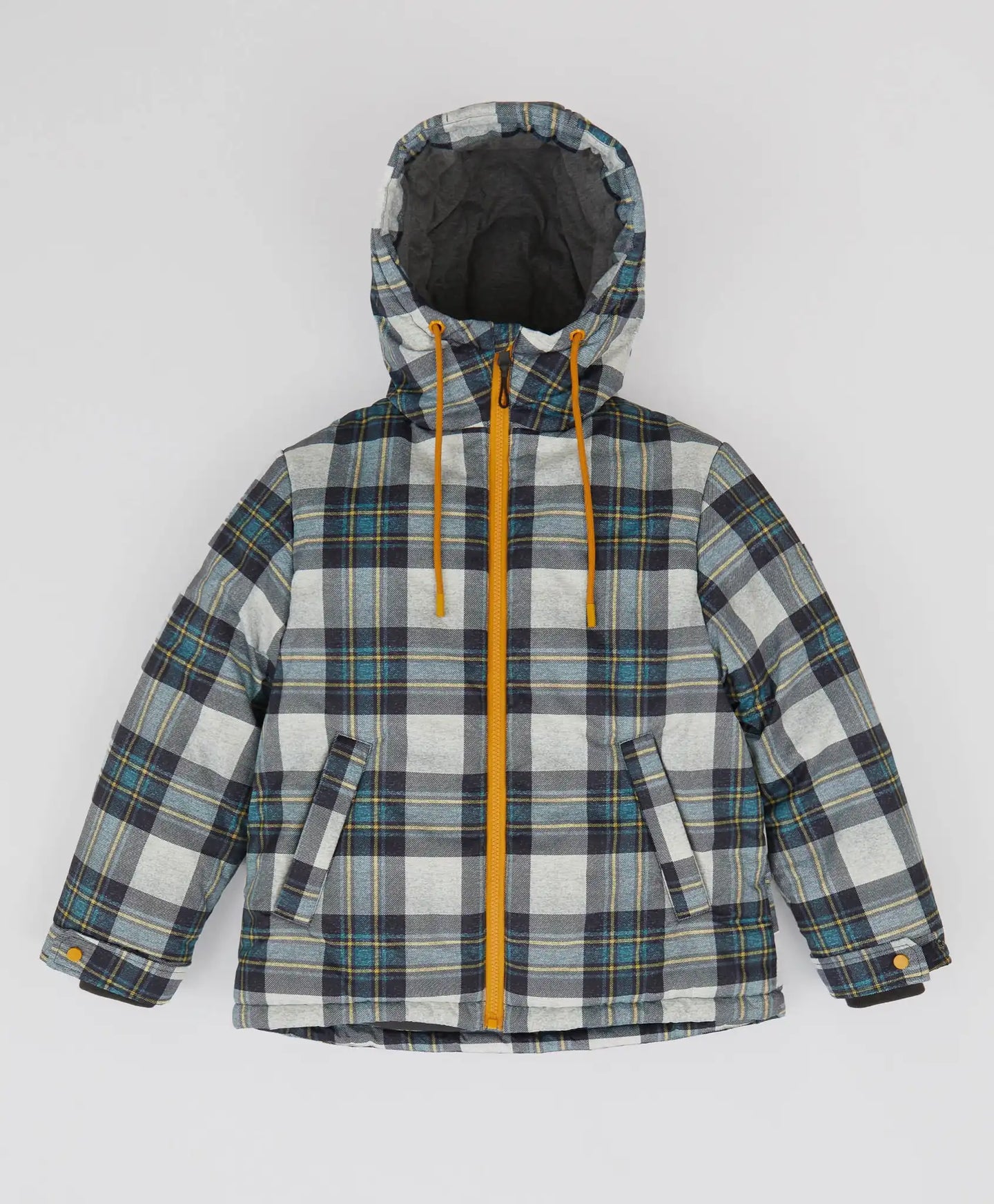 Geacă de sezon intermediar cu model în carouri, rezistentă la apă, cu glugă și multicoloră pentru băiat, Button Blue
