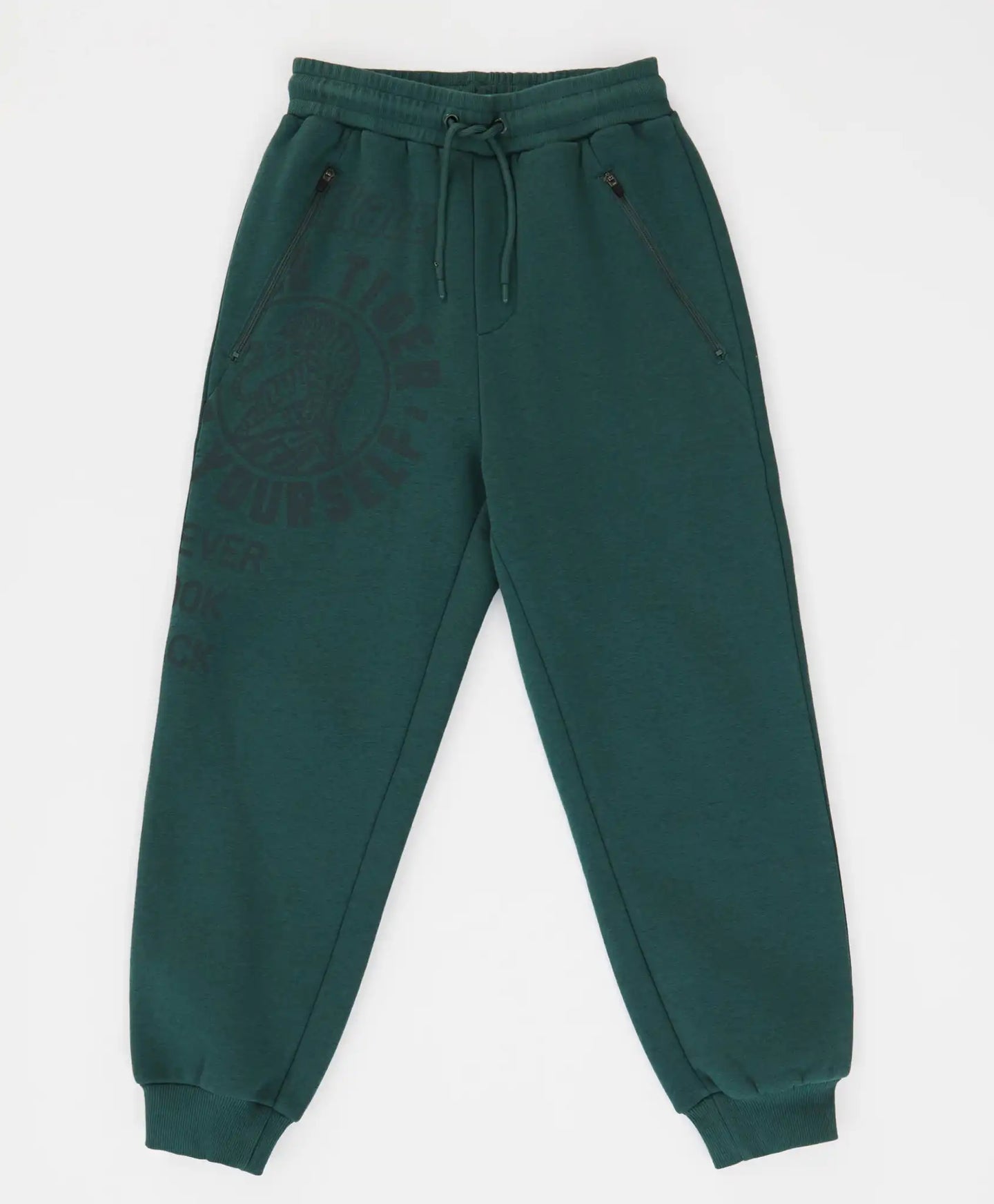 Joggeri căptușiți, cu buzunare cu fermoar și imprimeu, verzi, pentru băiat, Button Blue