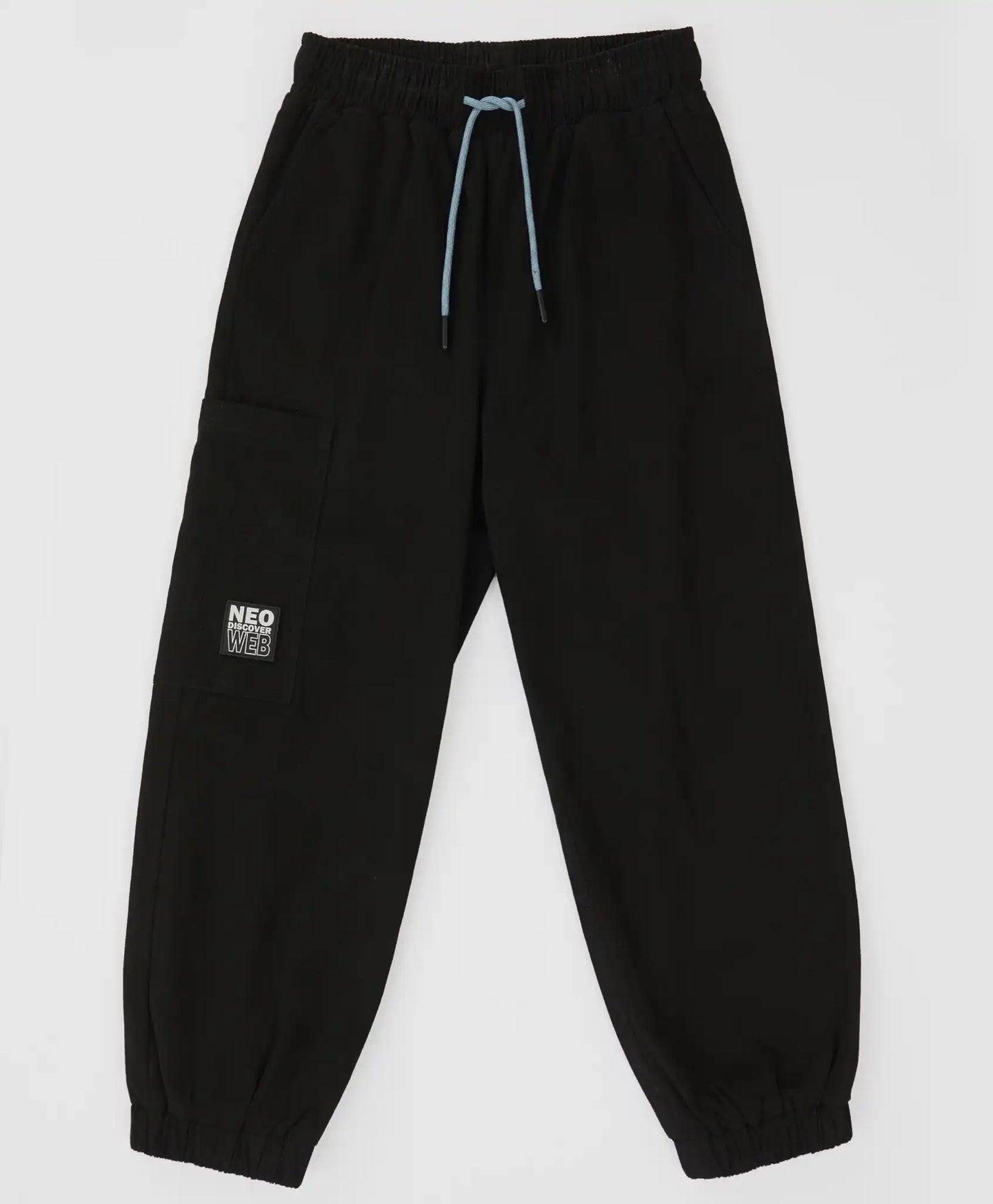 Joggeri cargo, cu trei buzunare și talie elastică, negri, pentru băiat, Button Blue