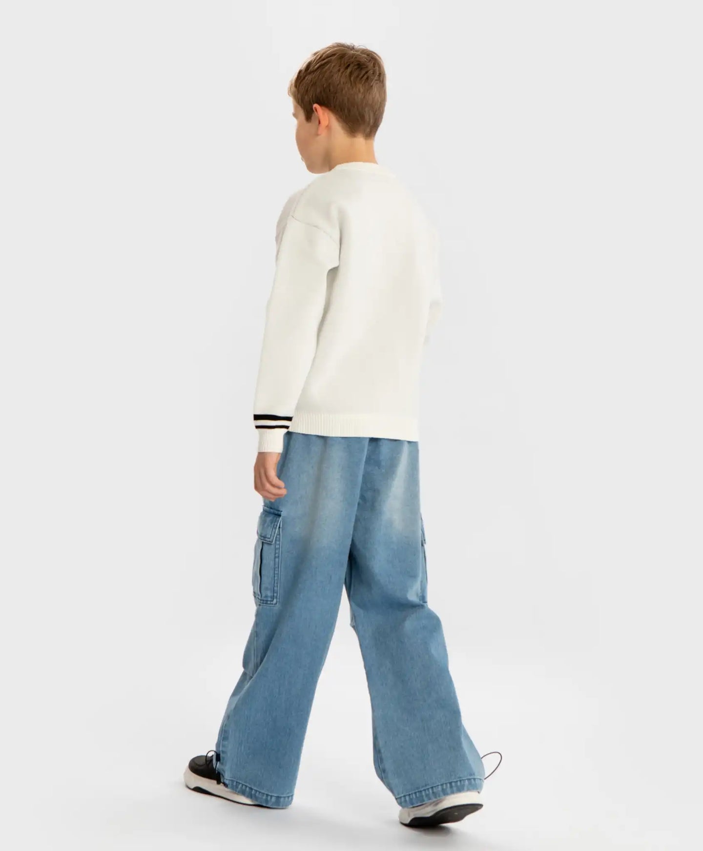 Blugi largi Antifit, cu patru buzunare, albaștri, pentru copii, Button Blue