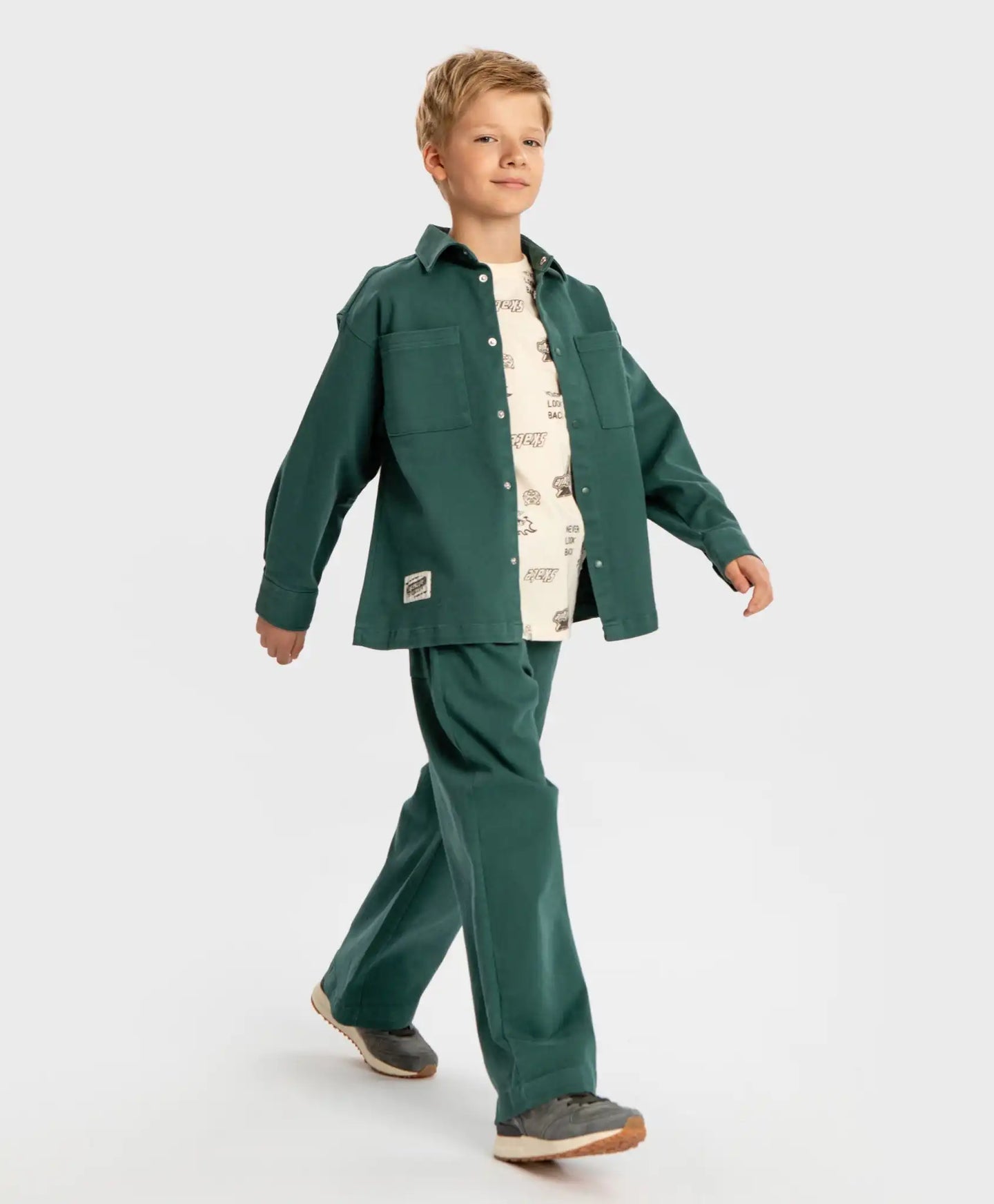 Pantaloni drepți, straight fit, cu talie elastică, verzi, pentru copii, Button Blue