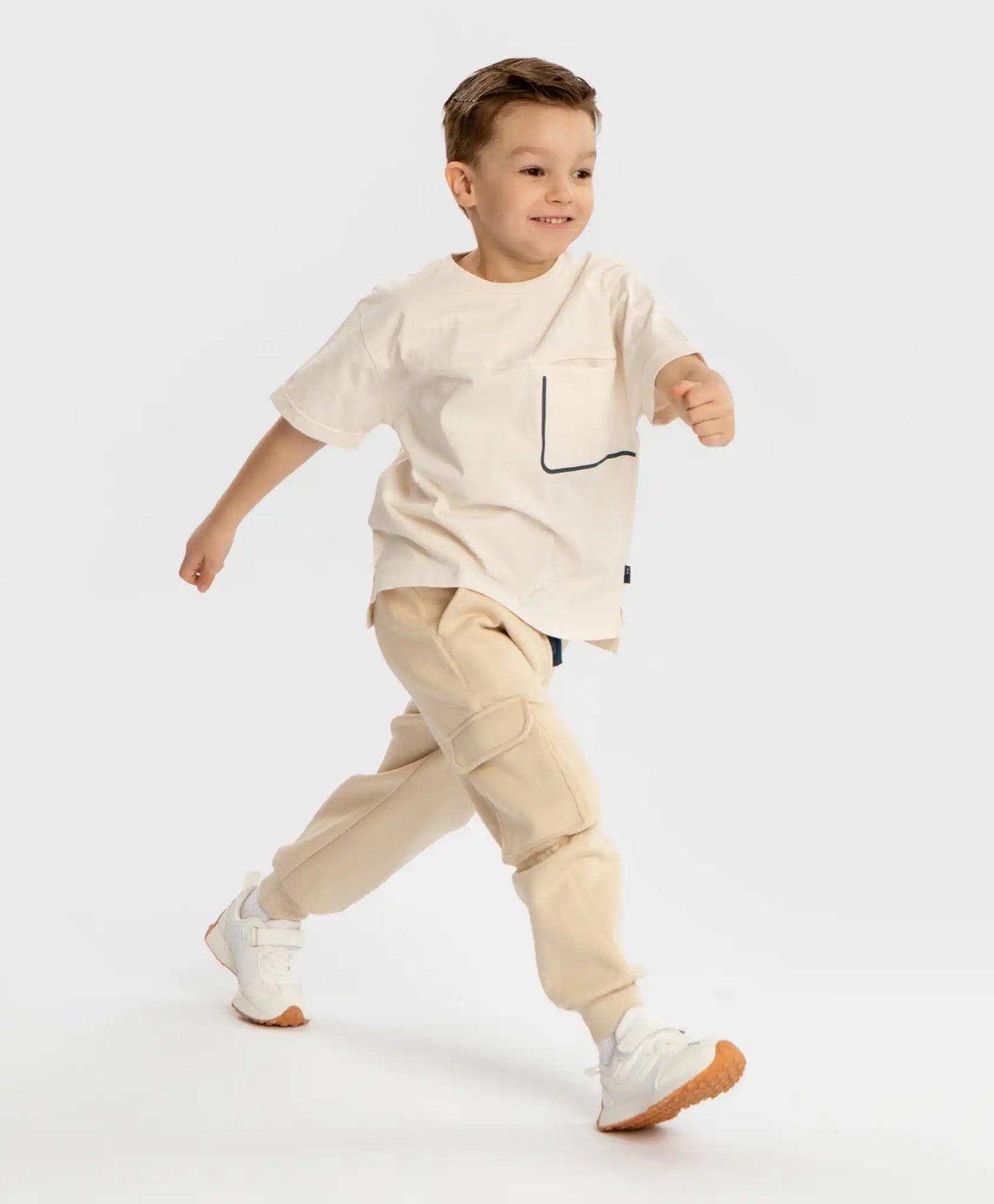 Tricou cu mâneci scurte și buzunar crem pentru băieți Button Blue