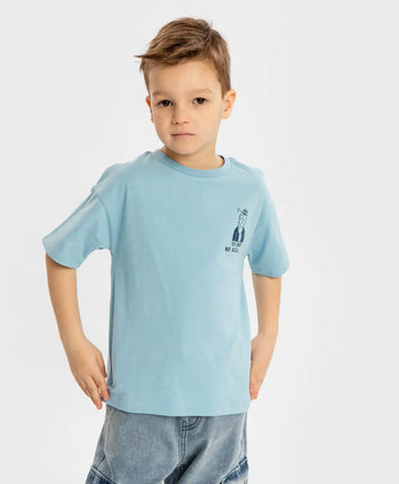 Tricou cu mâneci scurte și imprimeu albastru deschis pentru băieți Button Blue