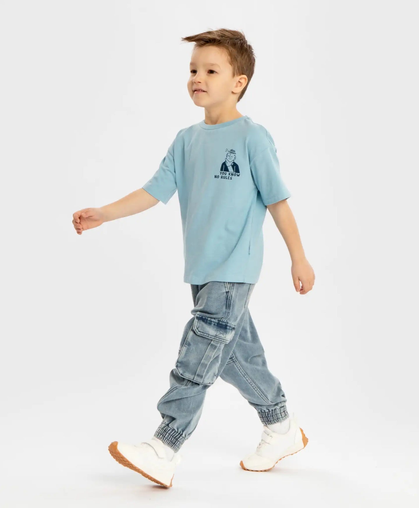 Tricou cu mâneci scurte și imprimeu albastru deschis pentru băieți Button Blue