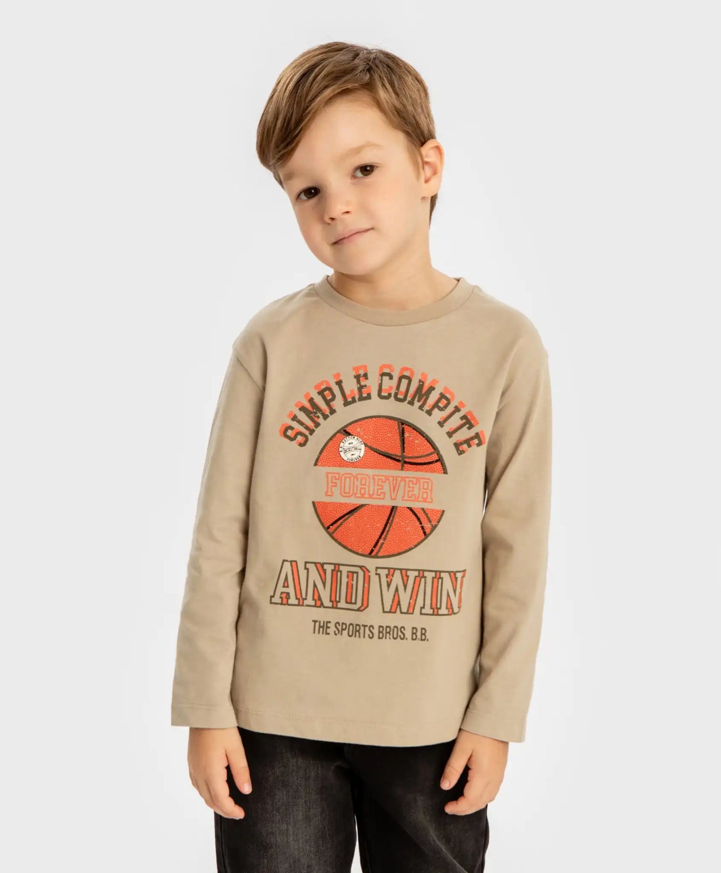 Longsleeve cu imprimeu de baschet bej pentru băieți Button Blue