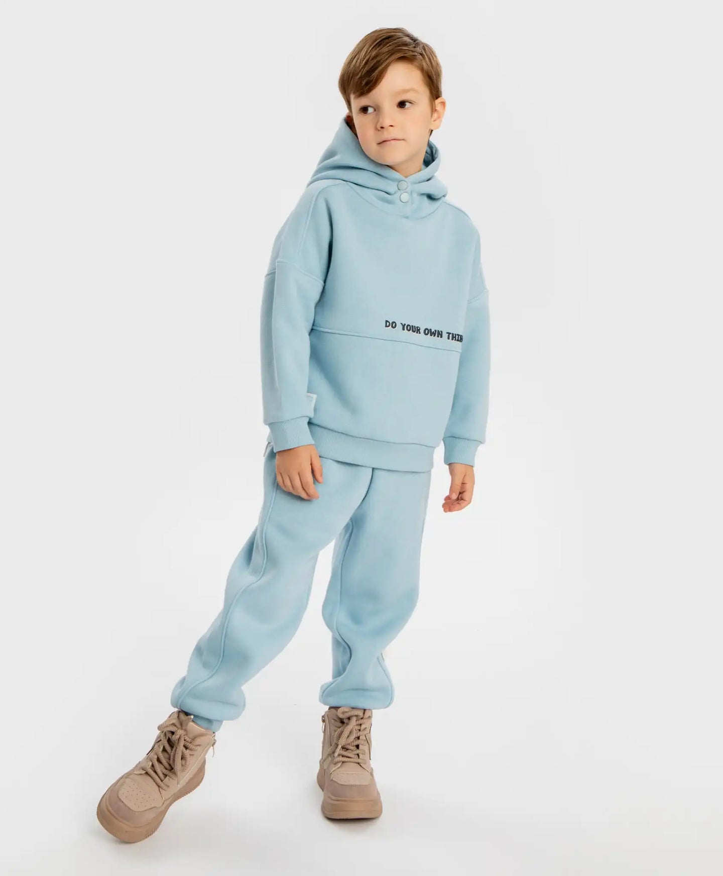 Hoodie căptușit cu glugă și imprimeu albastru deschis pentru băieți Button Blue