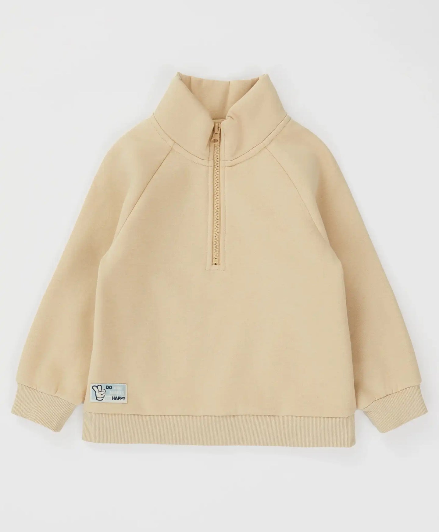 Hanorac căptușit cu guler și fermoar bej pentru băieți Button Blue