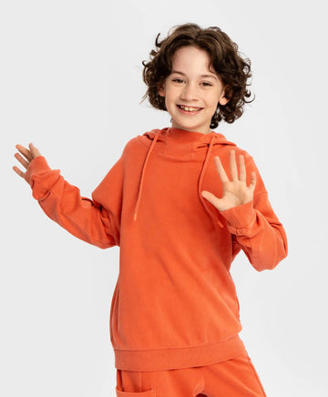 Hanorac fără fermoar cu glugă și buzunare portocaliu pentru copii Button Blue