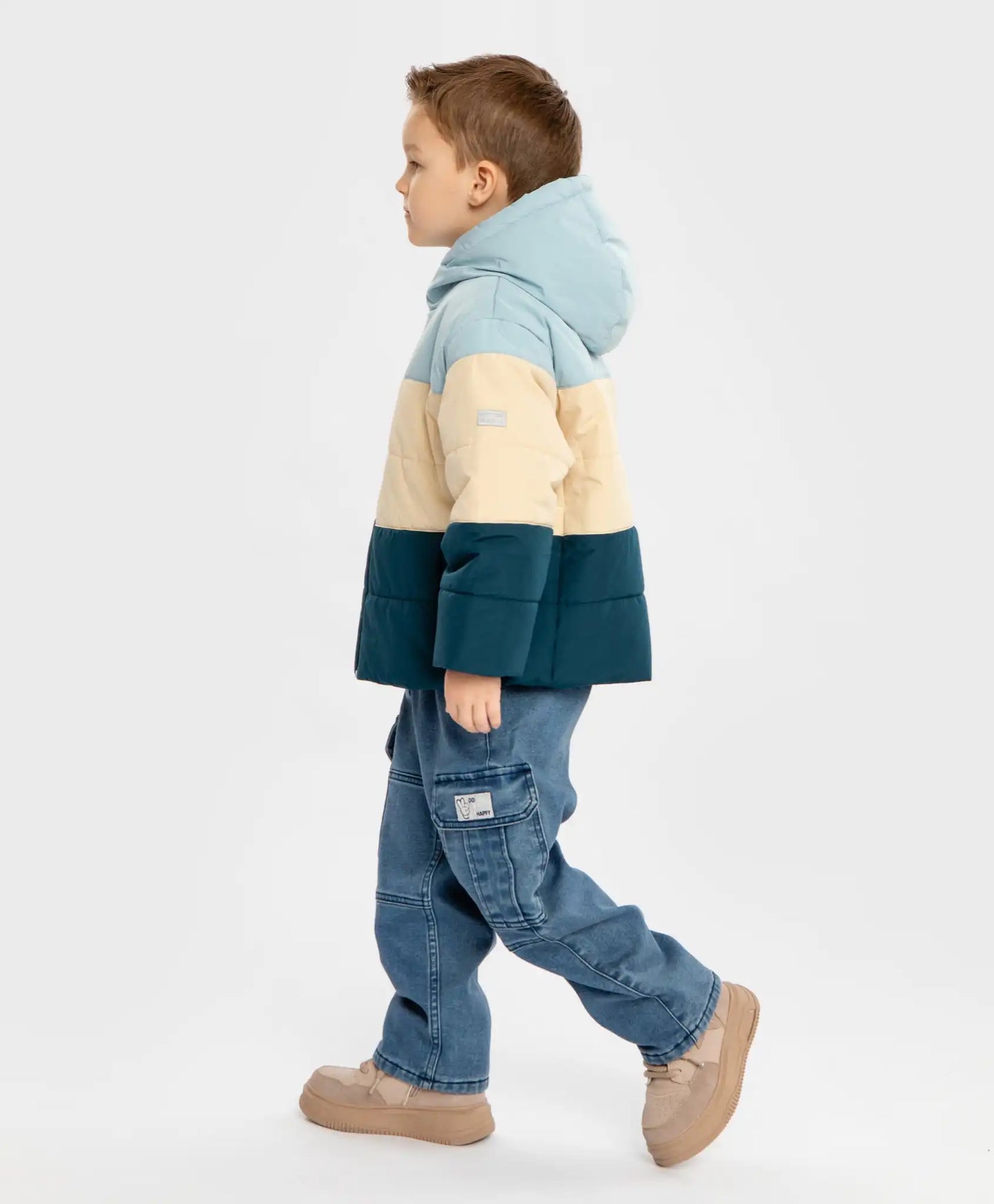 Geacă de sezon intermediar, rezistentă la apă, cu glugă și multicoloră pentru băiat, Button Blue