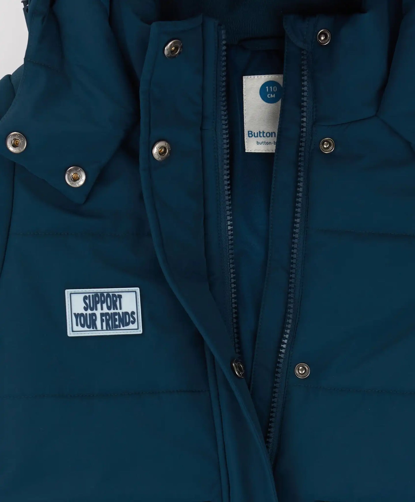 Palton semilung de sezon intermediar cu glugă și manșete albastre pentru băiat, Button Blue