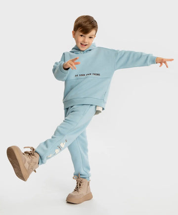 Joggeri căptușiți, cu talie elastică și imprimeu în relief, albastru deschis, pentru băiat, Button Blue