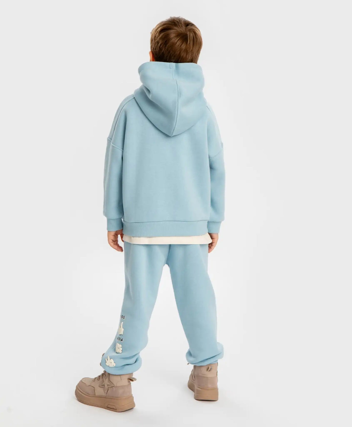 Joggeri căptușiți, cu talie elastică și imprimeu în relief, albastru deschis, pentru băiat, Button Blue