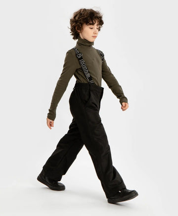 Pantaloni căptușiți, de sezon intermediar, cu bretele detașabile, negri, pentru copii, Button Blue