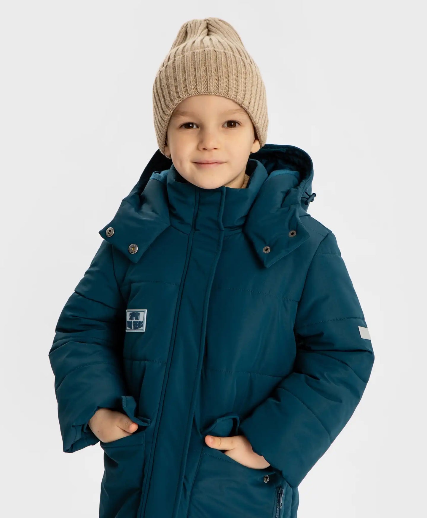 Căciulă tricotată cu tiv bej pentru copii Button Blue