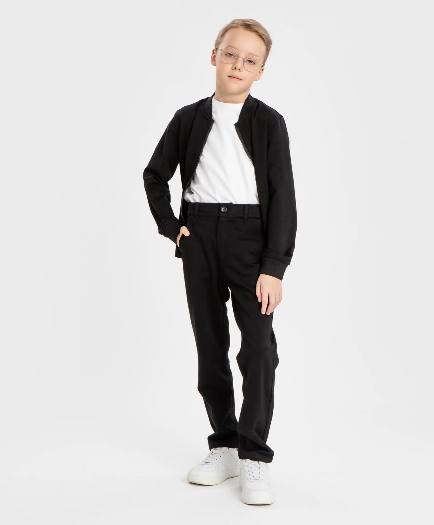 Pantaloni cu dungi presate, negri, Button Blue