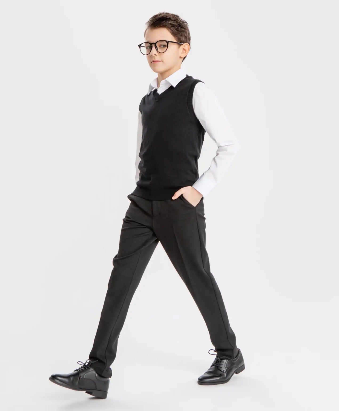 Pantaloni cu dungi presate, negri, pentru băiat, Button Blue