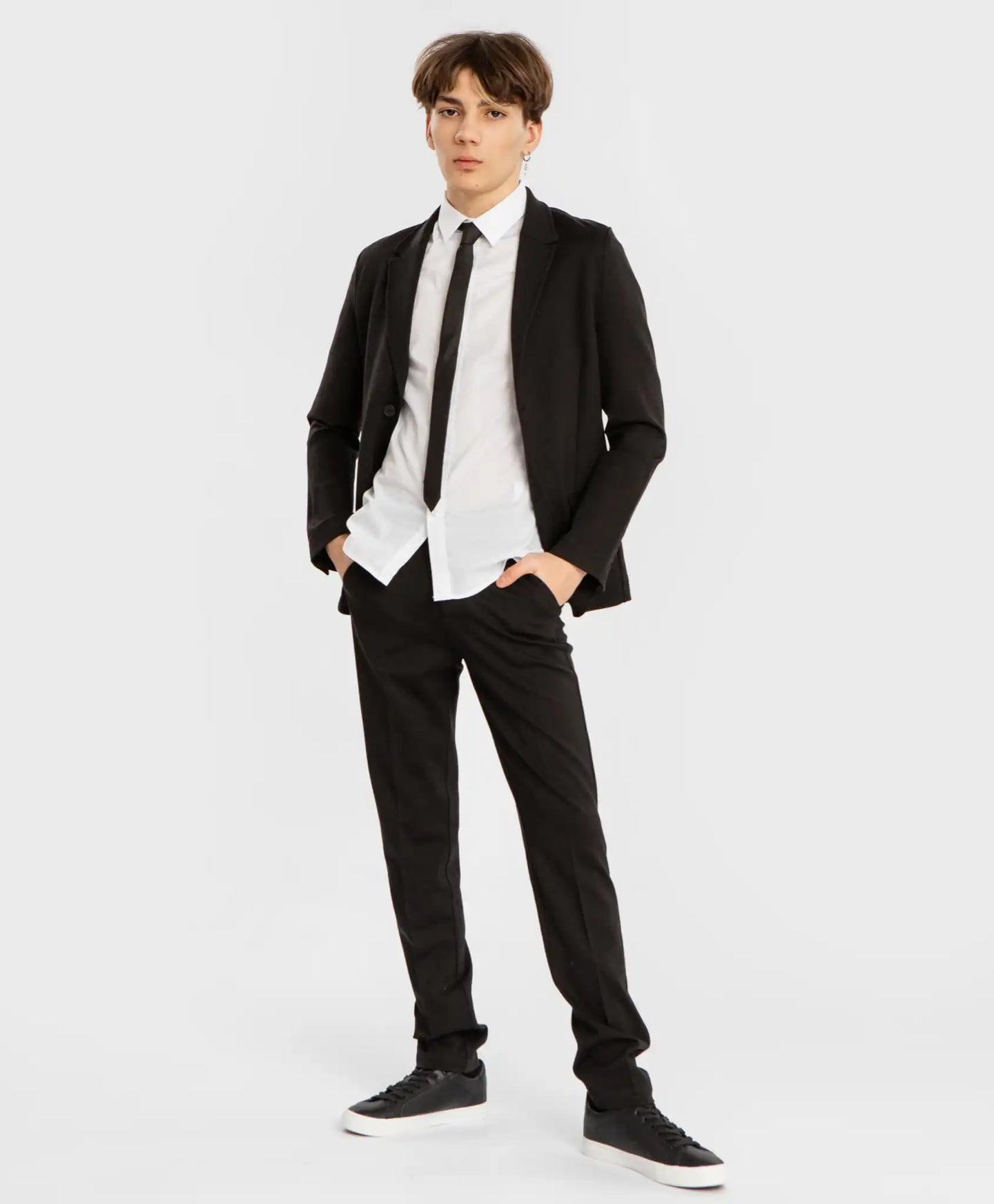 Pantaloni cu dungi presate, negri, pentru băiat, Button Blue