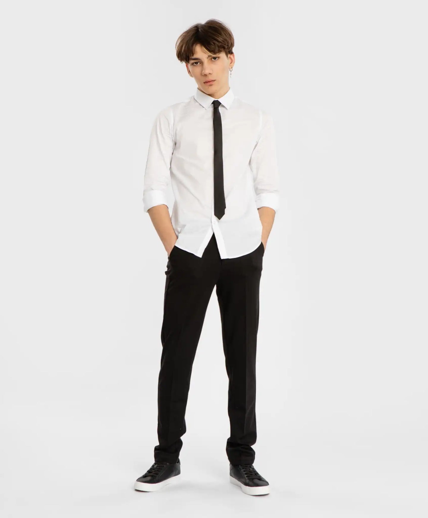 Pantaloni cu dungi presate, negri, pentru băiat, Button Blue