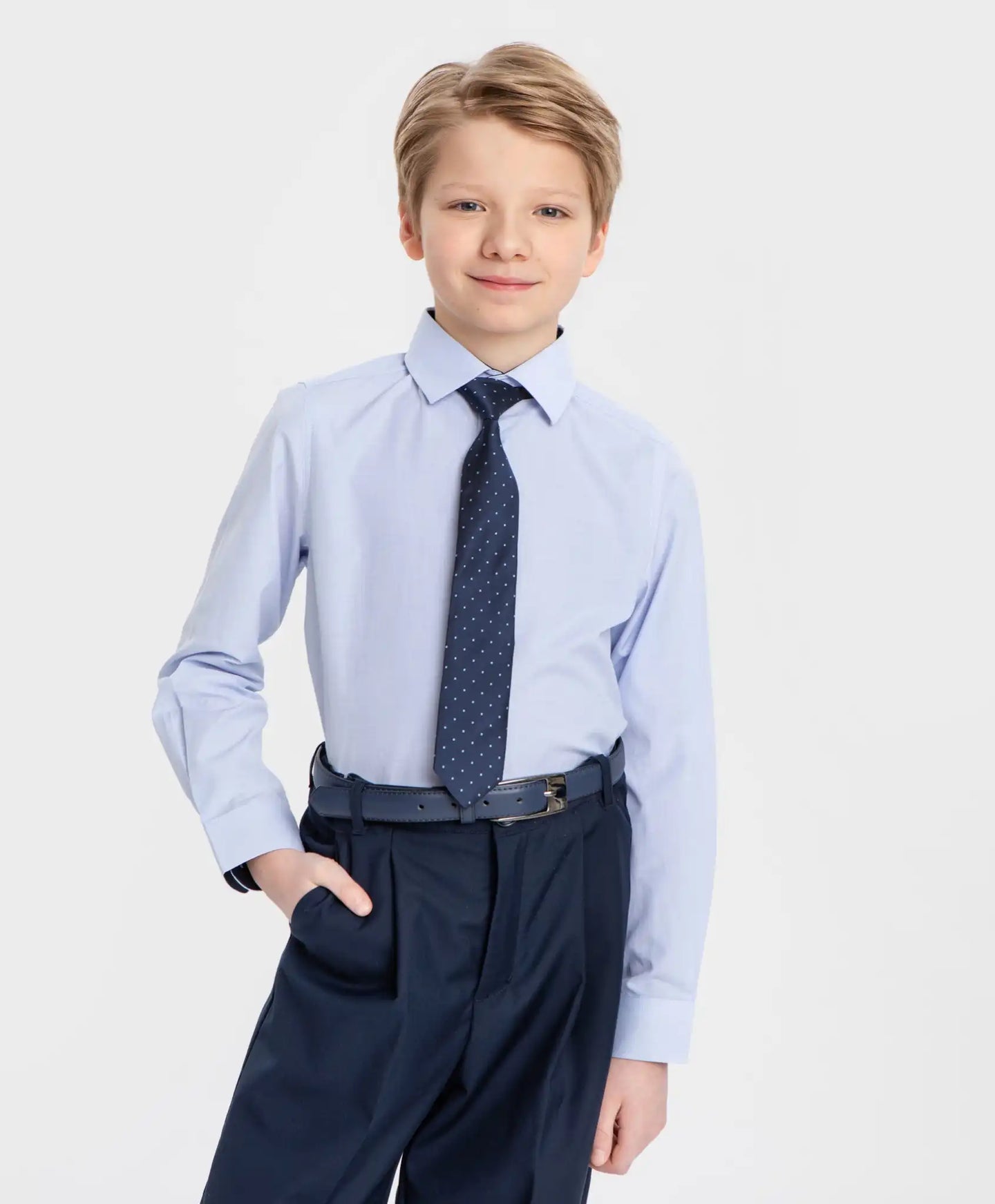 Cravată cu puncte și nod preformat, albastră, Button Blue