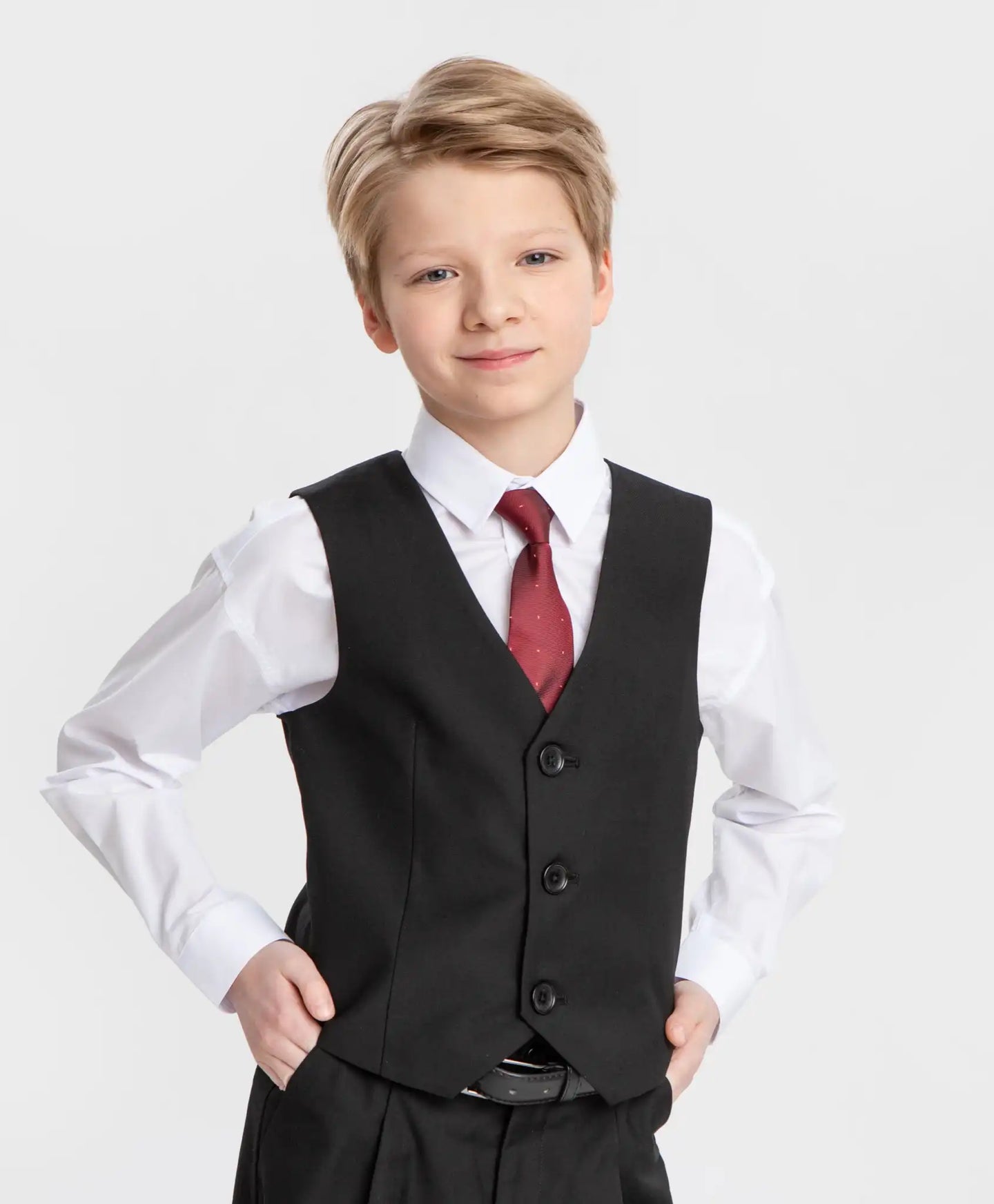 Cravată pe elastic, roșie, Button Blue