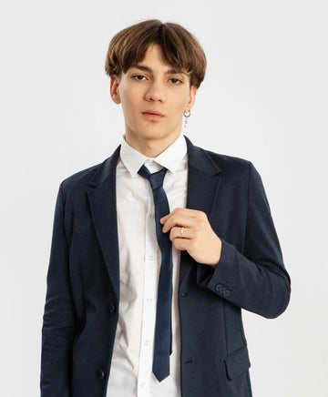 Cravată îngustă cu puncte, albastră, Button Blue