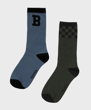 Set de două perechi de șosete înalte, multicolore, pentru băiat, Button Blue