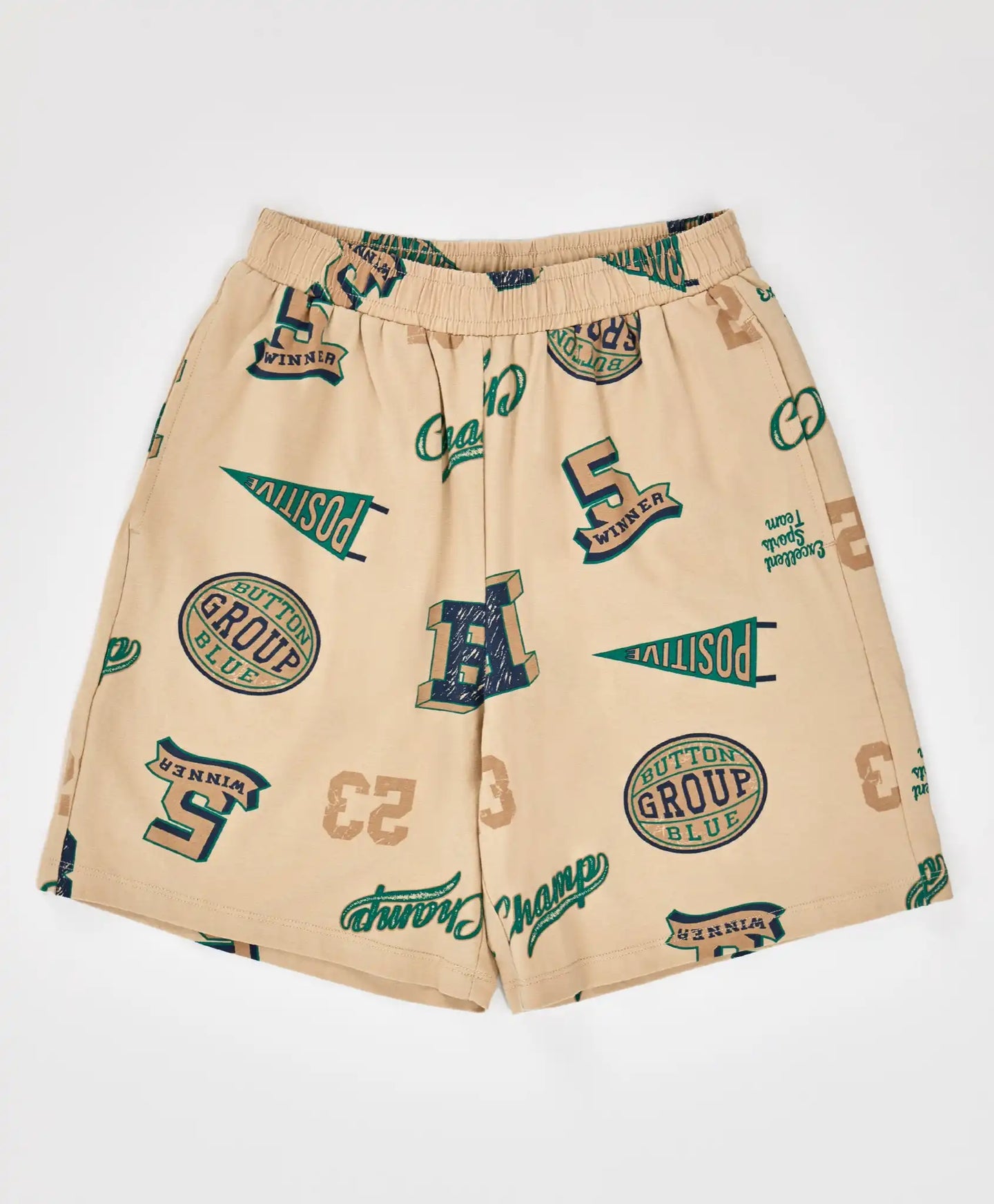 Pijamale cu pantaloni scurți și tricou cu imprimeu, bej, pentru băiat, Button Blue