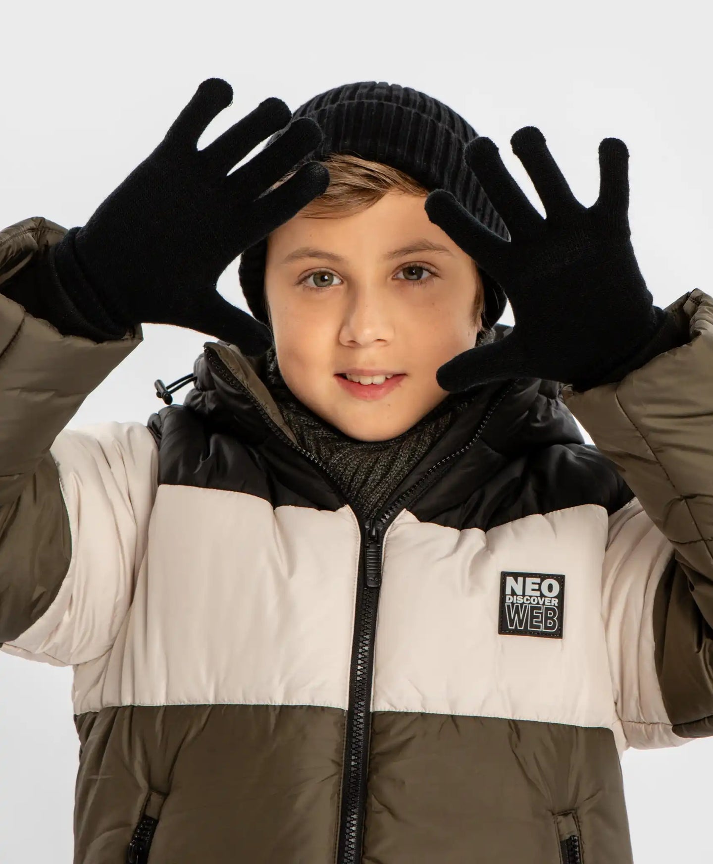 Mănuși tricotate negre pentru copii, Button Blue