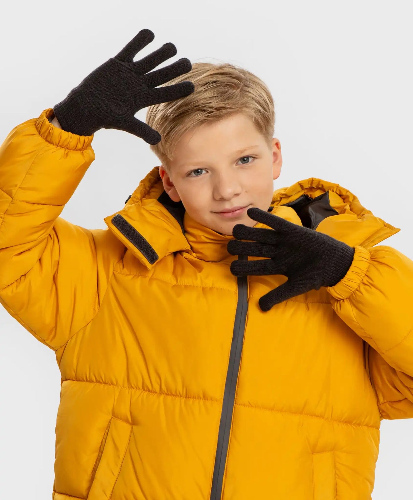 Mănuși tricotate gri pentru copii, Button Blue