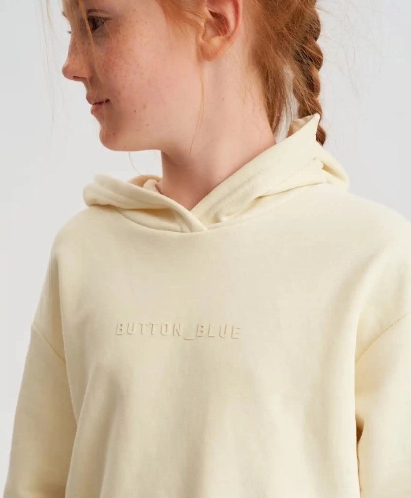 Hoodie cu glugă oversized crem pentru copii Button Blue