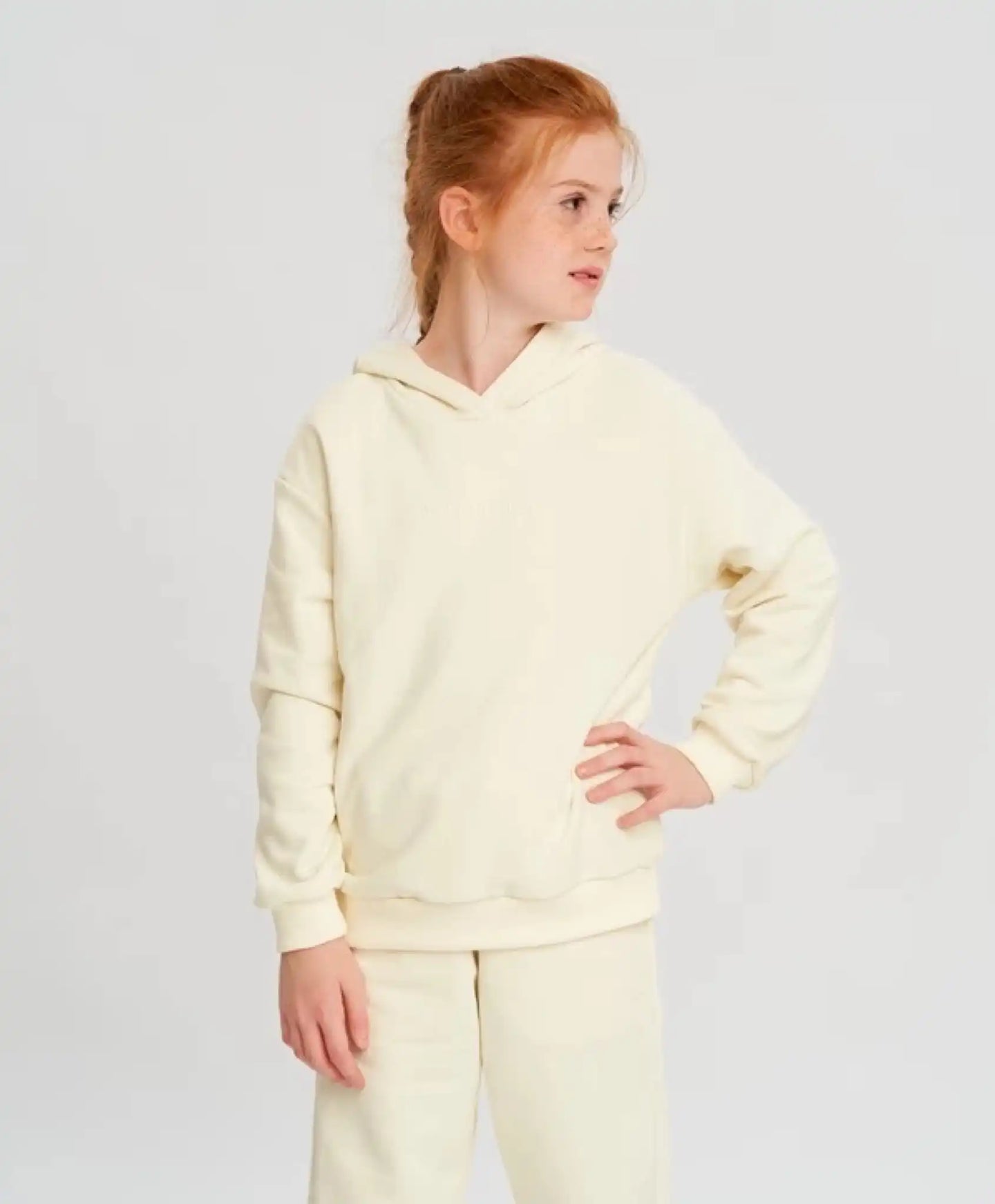 Hoodie cu glugă oversized crem pentru copii Button Blue