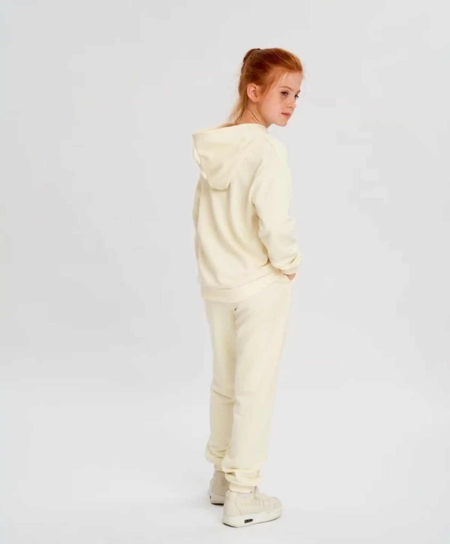 Hoodie cu glugă oversized crem pentru copii Button Blue