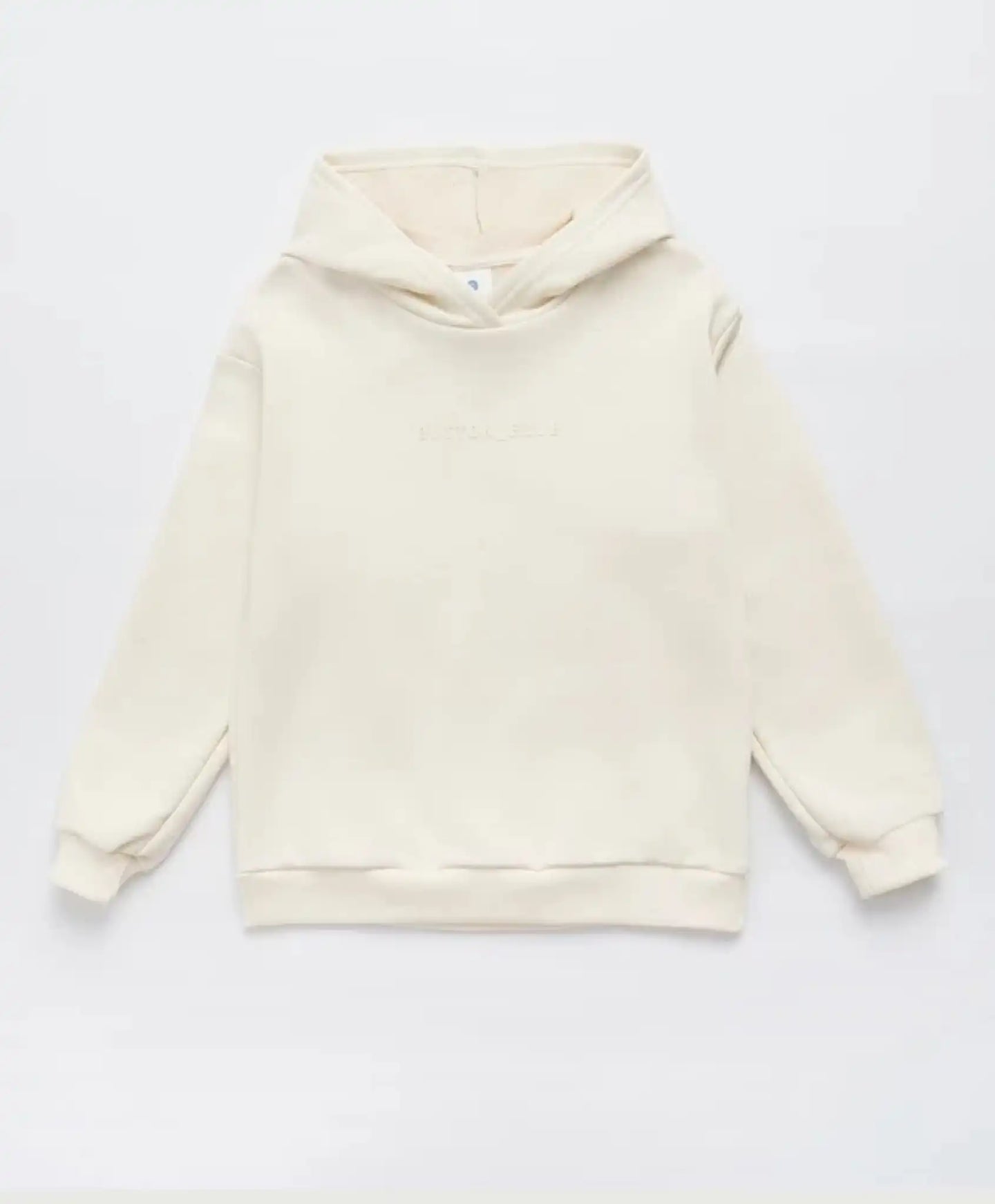 Hoodie cu glugă oversized crem pentru copii Button Blue