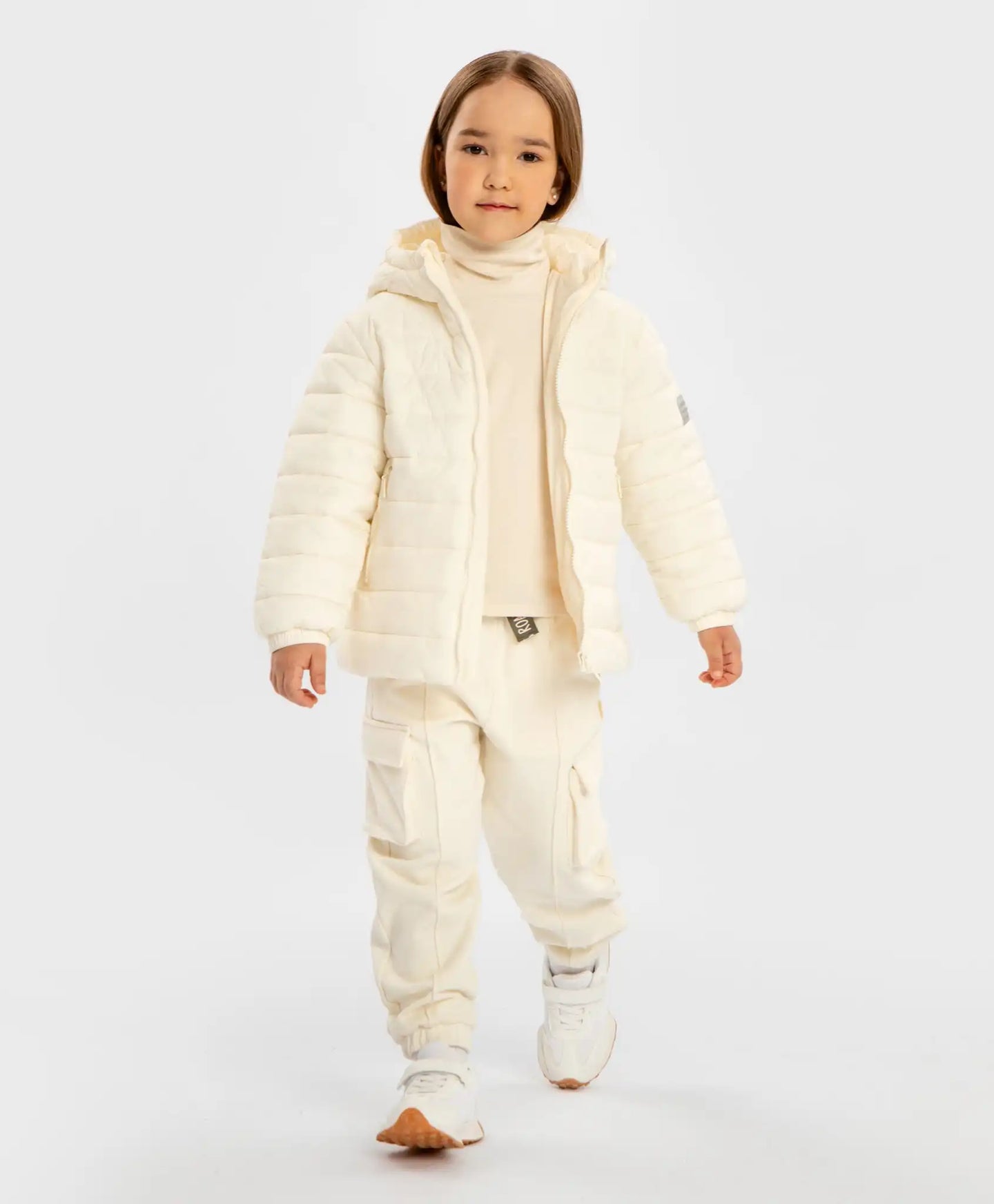 Geacă de sezon intermediar cu glugă, matlasată, crem, pentru copii, Button Blue