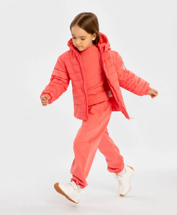 Geacă de sezon intermediar cu glugă, matlasată, coral, pentru copii, Button Blue