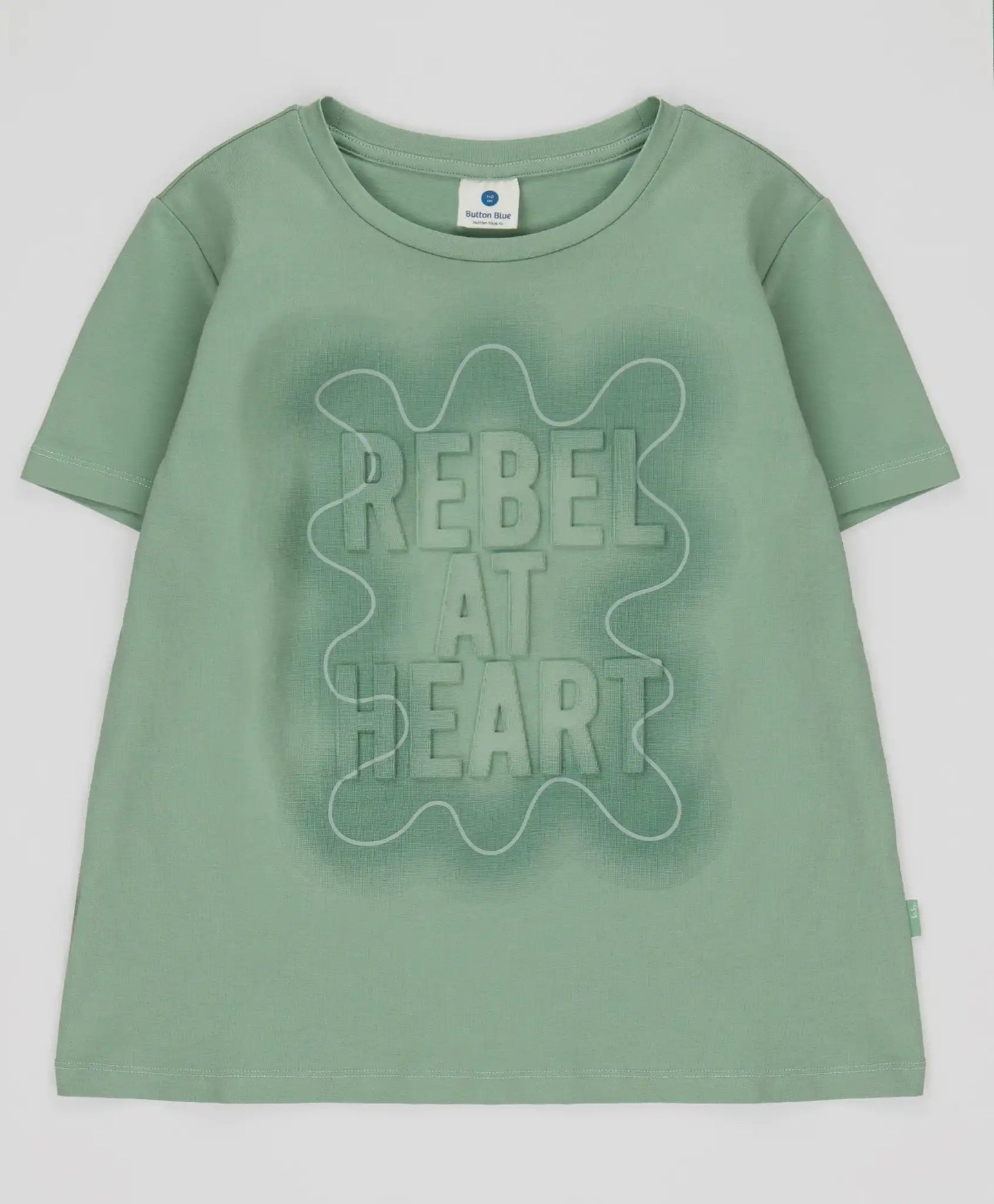 Tricou cu mâneci scurte și imprimeu reliefat verde pentru fete Button Blue